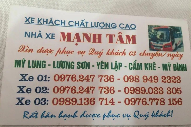 Nhà xe Mạnh Tâm, Yên Lập - Hà Nội