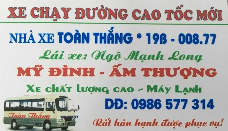 Nhà xe Toàn Thắng: Mỹ Đình - Thanh Ba - Ấm Thượng