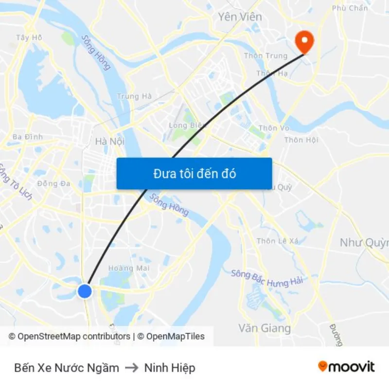 Bến Xe Nước Ngầm to Ninh Hiệp map