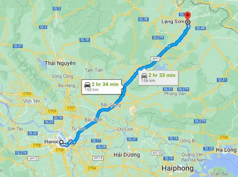 Khoảng cách từ Hà Nội đến Lạng Sơn trải dài khoảng 155km